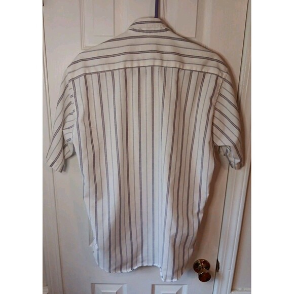 Men's Manhattan Medium Button Down Short Sleeve Shirt Striped - Picture 2 of 4